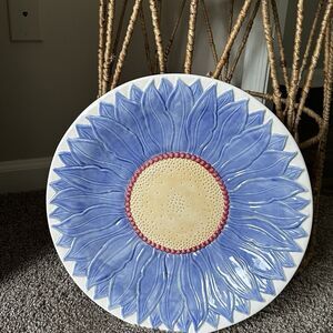 Vintage 16" Pfaltzgraff Blue and Yellow Dahlia Pattern Sculpted Majolica Platter